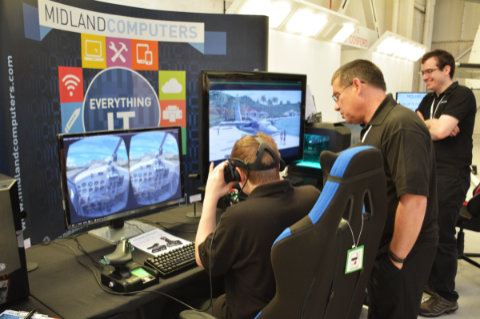 The team at Midland Computers setting up their VR demonstrator